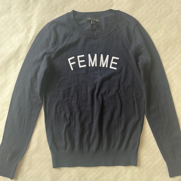 Banana Republic Femme Embroidered Cotton Navy Blue Crew Nec Sweater Top Pullover - Picture 2 of 7
